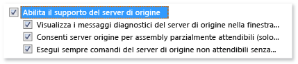 Opzioni di abilitazione del server di origine