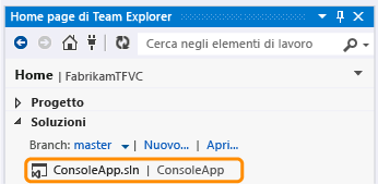 Aprire una soluzione dalla home page di Team Explorer
