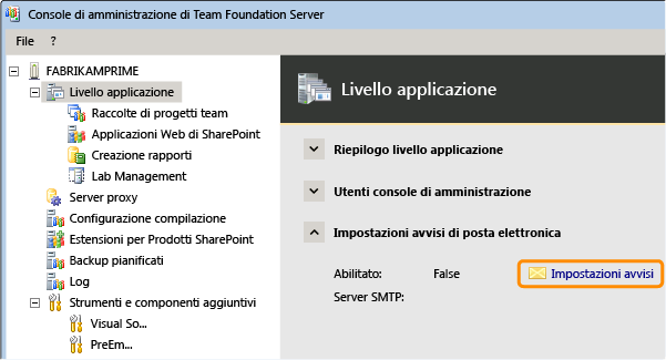 Aprire avvisi di posta elettronica per il livello applicazione