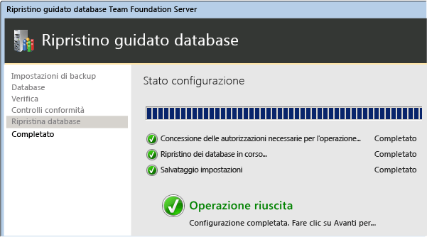 I database vengono ripristinati nel nuovo server