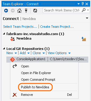 Open the context menu for the Git repository and then choose Publish