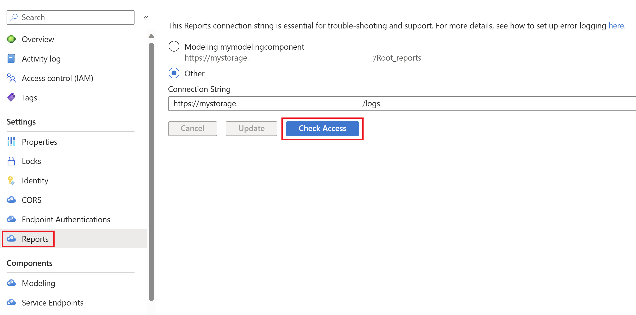 Aggiornare la stringa di connessione con la cartella in cui si desidera archiviare il writeback.