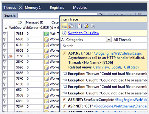 IntelliTrace di Visual Studio in azione