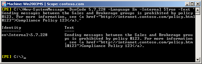Creazione di un messaggio DSN utilizzando Exchange Management Shell