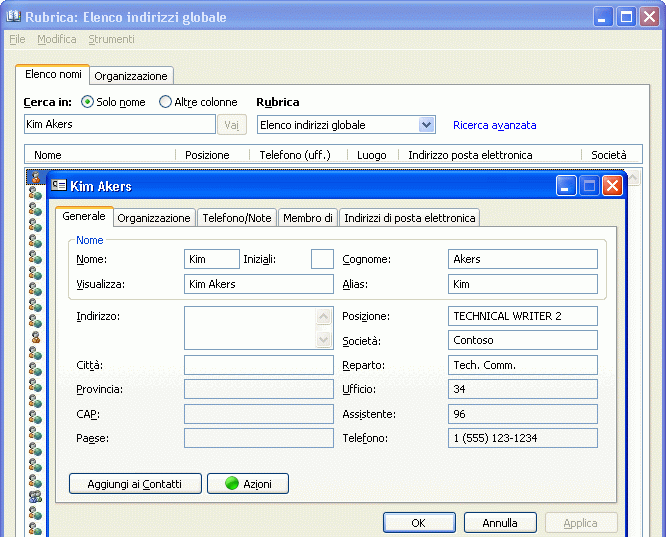 Modello predefinito di informazioni in Outlook 2007