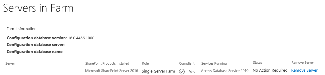 Displays Servers In Farm for the November PU 2016 in SharePoint Server 2016 (Feature Pack 1)