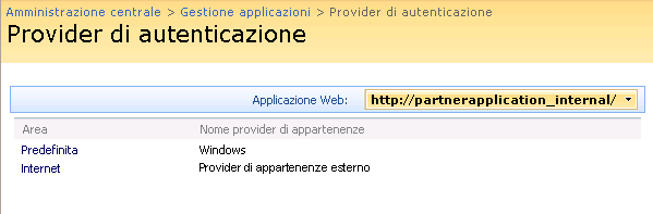 Applicazione Web configurata con due aree