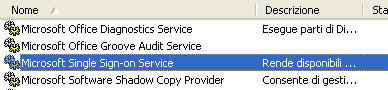 Excel Services - finestra di dialogo Servizi