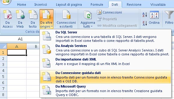Excel Services - creazione di una nuova connessione