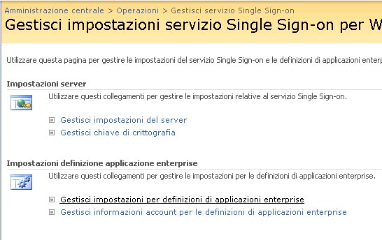 Finestra di configurazione Gestisci servizio Single Sign-on
