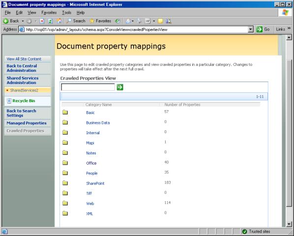Mapping delle proprietà del documento - visualizzazione delle proprietà sottoposte a ricerca per indicizzazione