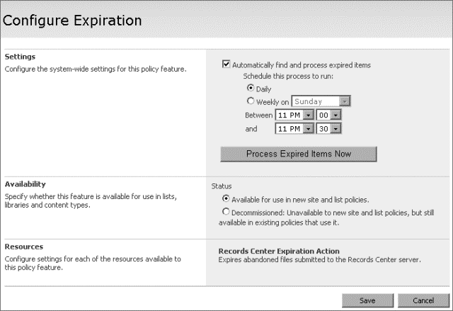 Configurare le impostazioni per la scadenza