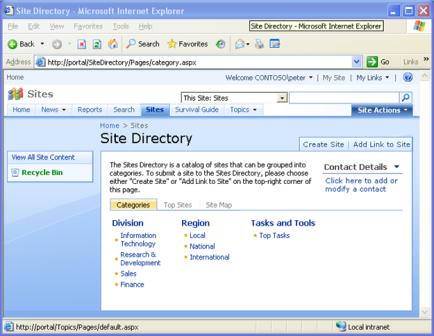 Pagina di esempio della directory dei siti aggiornata