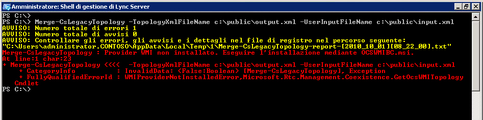 Errore del provider WMI in Windows PowerShell
