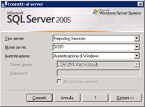 Finestra di dialogo di connessione a Server report