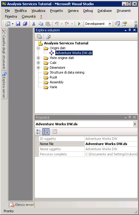 Adventure Works DW.ds nella cartella Origini dati