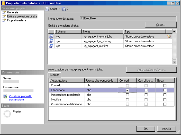 Pagina Proprietà ruolo del database