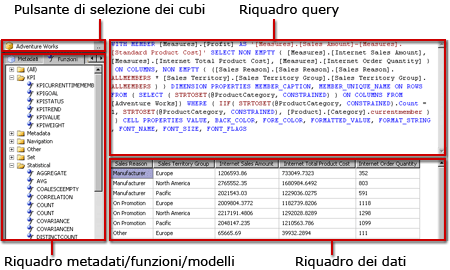 Progettazione query MDX di Analysis Services, visualizzazione query
