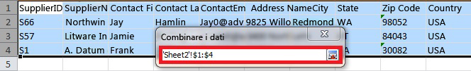 Excel - Finestra di dialogo Combina dati - Ridotta