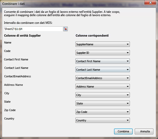 Excel - Finestra di dialogo Combina dati con dati inclusi