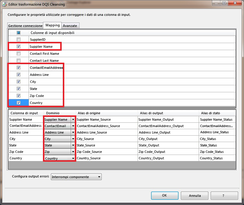 Editor trasformazione DQS Cleansing - Mapping