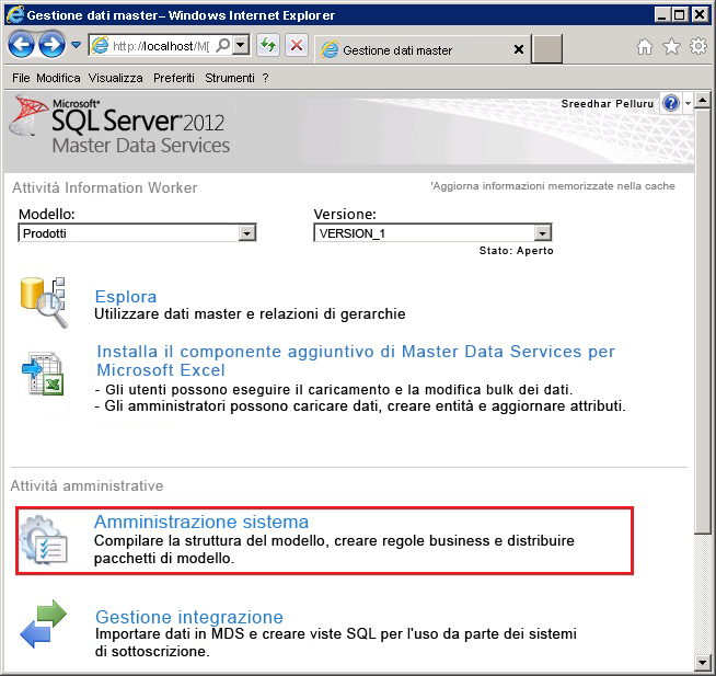 Gestione dati master - Amministrazione sistema