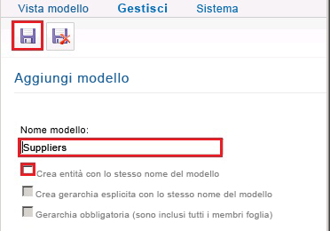 Pagina Aggiungi modello