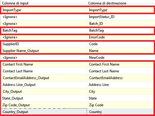 Editor destinazione ODBC - Mapping