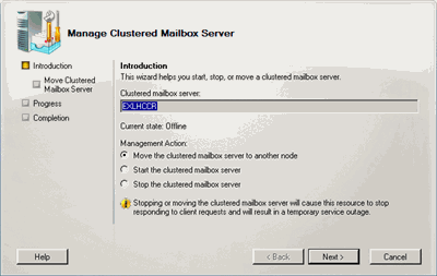 Figura 6 Procedura guidata Manage Clustered Mailbox Server