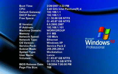 Figura 1 BGInfo visualizza le informazioni di sistema sul desktop