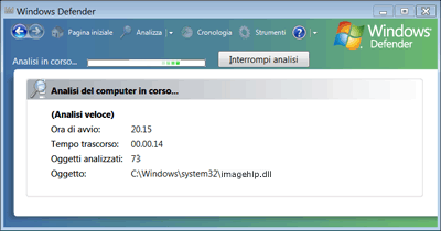 Figura 2 Windows Defender protegge il client dallo spyware