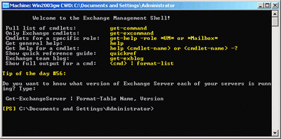 Figura 2 Schermata iniziale di Exchange Management Shell