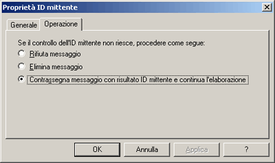 Figura 4 Proprietà delle azioni dell'agente dell'ID mittente in Exhange Server 2007