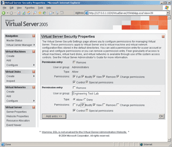 Figure 8 Virtual Server Security