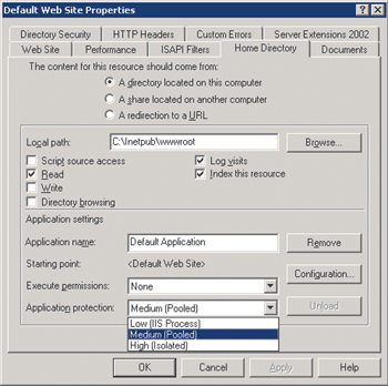 Figure 1 IIS Web Settings