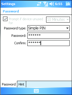 Figura 4 I criteri della cassetta postale di ActiveSync richiedono un PIN