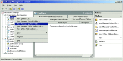 Figura 1 Utilizzo di Exchange Management Console per creare una nuova cartella