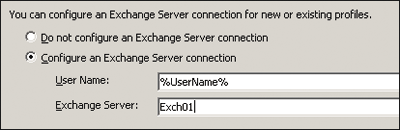 Figura 7 Configurazione della connessione a un server di Exchange