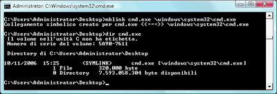 Figura 5 Utilizzo di Mklink per creare un collegamento simbolico