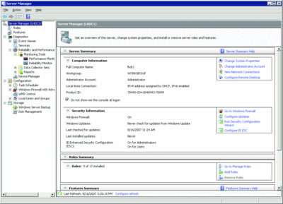 Figura 2 Server Manager in Windows Server 2008
