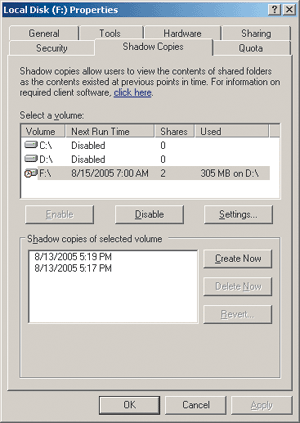 Figure 2 Configure Shadow Copies