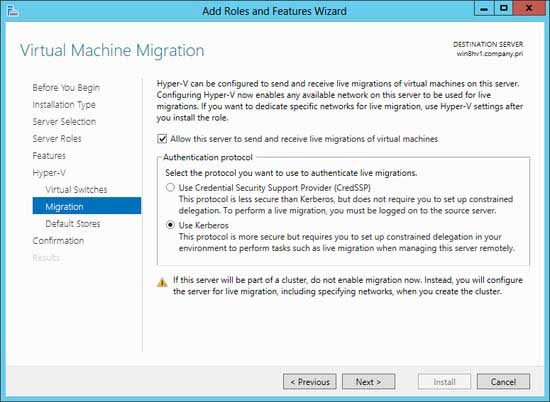 Enable Virtual Machine Live Migration on the Hyper-V Role