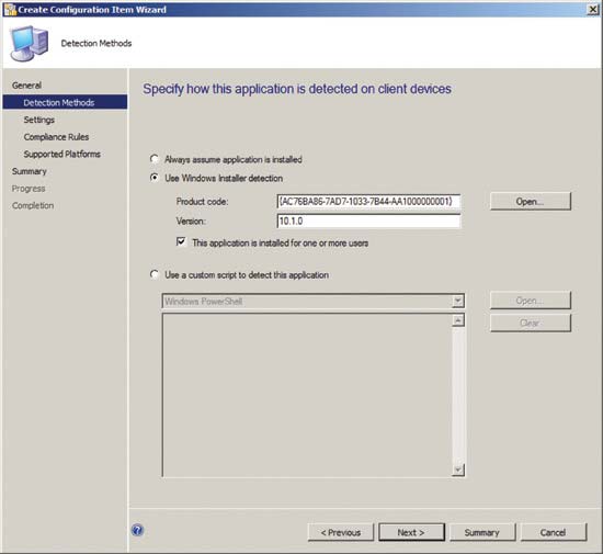 The configuration items can check on the application installation status