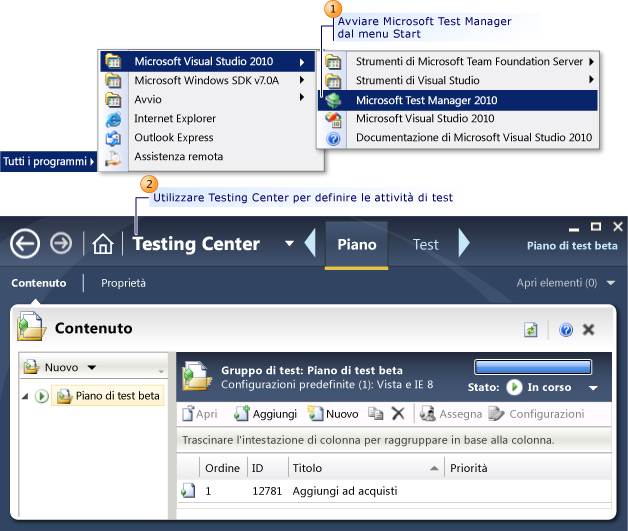 Avviare Microsoft Test Manager