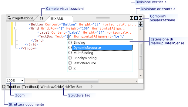 Funzionalità della visualizzazione XAML di Progettazione WPF