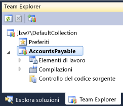 Nuovo progetto visualizzato in Team Explorer