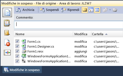 Selezione delle modifiche in sospeso