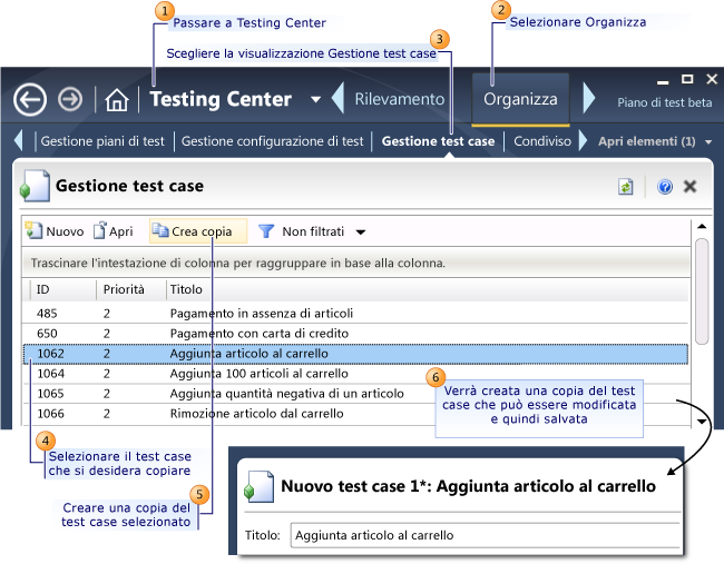 Creare una copia di un test case