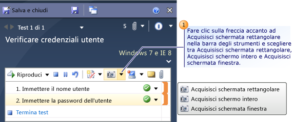 Acquisizione di schermate in Test Runner