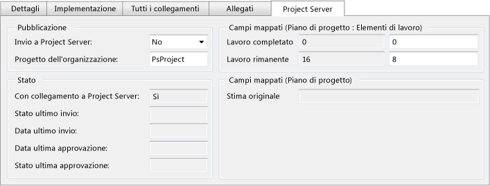 Campi predefiniti della scheda Project Server